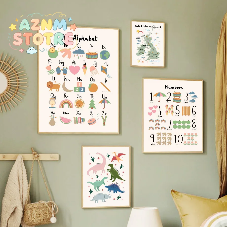 Star Map Poster - Mapa świata zwierząt, dinozaury, alfabet, cyfry